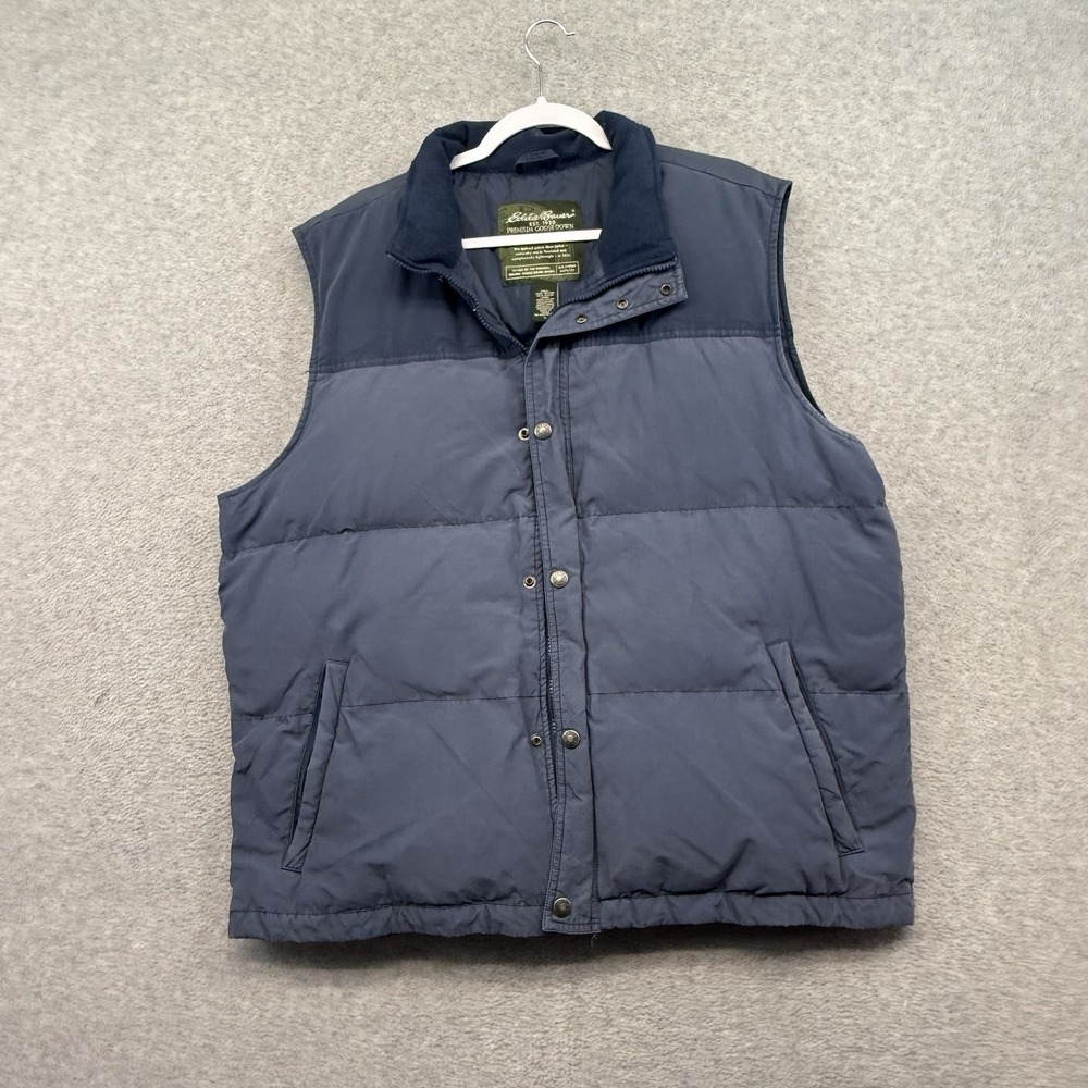 Eddie Bauer Vest Puffer‎ Quilted Goose Down Insulated Navy Blue Men's Size L EUC